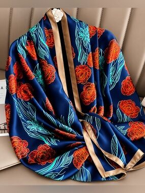 Elegant Ultra Soft Rose Print Lightweight Silky Scarf